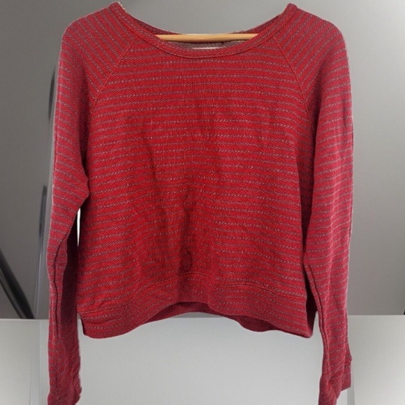 Textile Elizabeth and James striped Red Cropped long sleeve Sweater 100% Cotton - Picture 3 of 6
